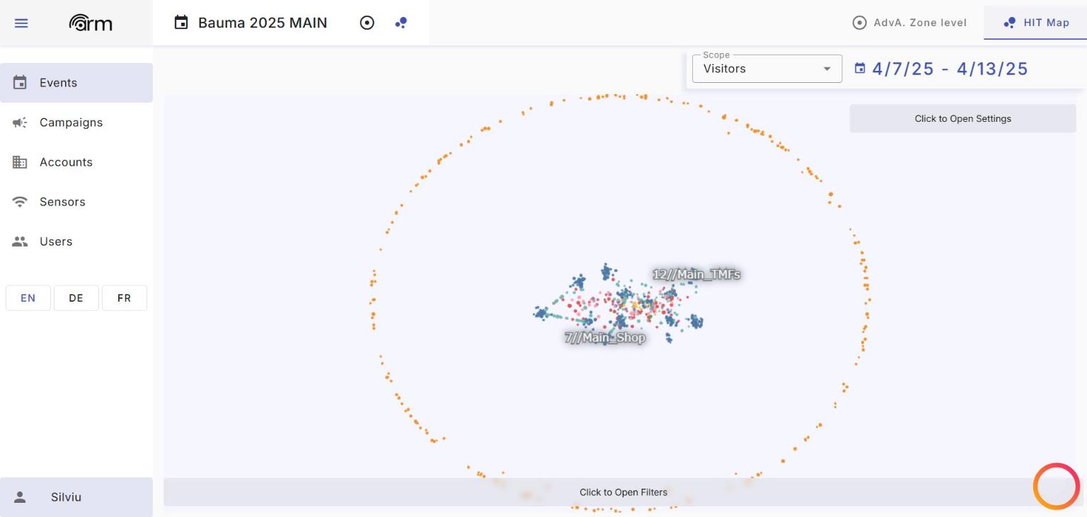 ARM dashboard: HITmap showing interest, traffic and hotspots across zones