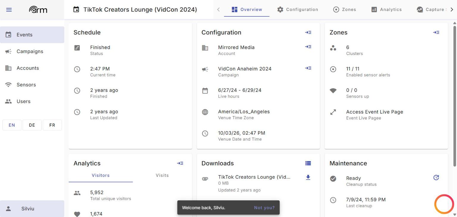 ARM dashboard: TikTok Creators Lounge at VidCon 2024 overview